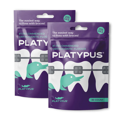 Platypus Orthodontic Flossers for Braces - Unique Structure Fits Under Arch Wire, Floss Entire Mouth in Less Than Two Minutes, Increases Flossing Compliance Over 84% - 30 Count Bag (Pack of 2)