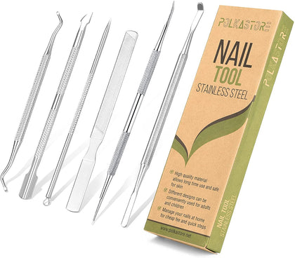 6-Pack Ingrown Toenail File and Lifters, Professional Surgical Stainless Steel Ingrown Toenail Removal Tool Kit, Manicure Treatment Pedicure Tools for Feet Under Nail Cleaner Correction Polish Pain