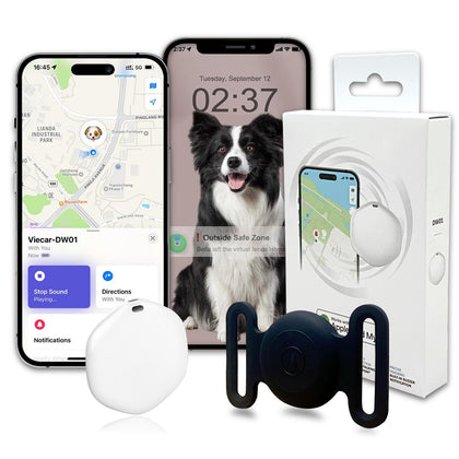 GPS Tracker for Dogs, Mini GPS Cat Tracker, IPX8 Waterproof GPS Tracker for Cats with Holder, No Monthly Fee, Work with Apple Find My(iOS Only), Smart Tracker for Dogs Finder Tracker Pets