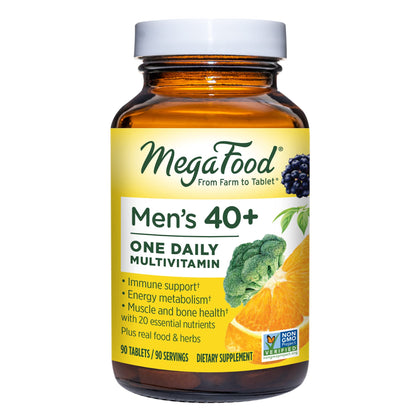 MegaFood Men's 40+ One Daily Multivitamin for Men With Vitamin B, Vitamin D3, Selenium, Zinc & Real Food - Immune Support, Energy Metabolism, and Muscle & Bone Health - Non GMO; Vegetarian - 90 Tabs