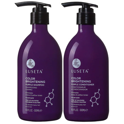 Luseta Purple Shampoo and Conditioner Set for Blonde, Gray - Color Treated Hair - Sulfate Free Paraben Free - Infused with Cocos Nucifera Oil for Curly and Damaged Hair - 2x16.9oz