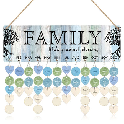 TOARTi Blessing Family Reminder Calendar Board(16''x5''), DIY Wooden birthday calendar wall hanging with 100pcs Wood Tags, Decorative Family Birthday Plaque Mother's Day Gift for Mom/Grandma