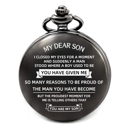 Son Gifts from Mom Personalized Pocket Watch for Valentines Day Graduation Birthday Christmas Fathers Day (Inspirational Gift for Son)