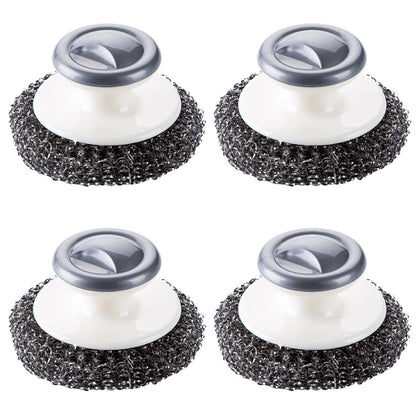 Hautllaif 4Pcs Stainless Steel Wool Scrubber with Handle?Heavy Duty Dish Scrubber Cleaning Brush for Pots, Pans, Grills, Sink