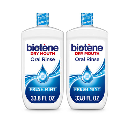 Biotène Oral Rinse Mouthwash for Dry Mouth, Breath Freshener and Dry Mouth Treatment, Fresh Mint - 33.8 FL oz(Pack of 2)