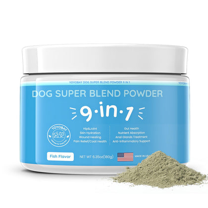 YOYOBAY Dog Supplements Super Blend Powder 9 in 1, Nutrient and Vitamins for Dog, with Iceland Fish Powder, Support Gut Health, Hip&Joint, Multivitamin Support 6.35oz, Fish Flavor