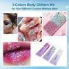 MULAFEE Body Glitter Kit, Mermaid Sequins Face Glitter Gel, Sparkling Chunky Glitter for Eye Lip Hair, 3pcs Body Glitter with Makeup Brushes, Pink+White+Silver
