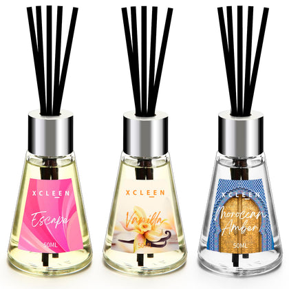 3 Pack Christmas Reed Diffuser, Scented Oil Diffuser with 15 Sticks, Escape/Vanilla/Moroccan Amber, Air Freshener for Bathroom & Office, Holiday Home Fragrance, Gift idea, Each 1.7Fl Oz, Total 5.1Oz