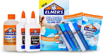 Elmers Cloud Slime Kit, Includes Elmers White School Glue, Elmers Glitter Glue Pens, Magical Cloud Dust, Elmer's Magical Liquid Slime Activator, 10 Count, Large