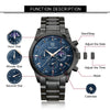 BY BENYAR Men's Watches Waterproof Sport Military Watch for Men Multifunction Chronograph Black Fashion Quartz Wristwatches Calendar with Leather Strap.