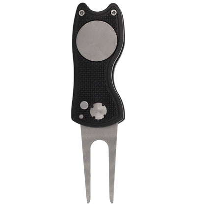 Divot Repair Tool with Magnetic Divot Tool, Golf Divot Repair Tool Made of Metal, Golf Divot Tool Foldable Design (Black)