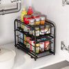 AIYAKA Pull-out Cabinet Organizer, Stackable 2-tier Under Sink Rack, with Sliding Storage Drawer for Pantry, and Desktop, for Bathroom, Kitchen, Office, Black