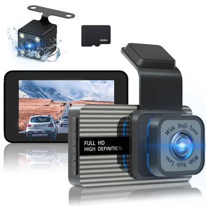 4K Dash Cam, Front and Rear Dash Camera for Cars 170°Wide Angle Dashboard Cameras with 3 Inches, Super Night Vision, G-Sensor, Loop Recording, 24 Hours Parking Monitor with 32GB Card