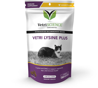 VetriScience Vetri Lysine Plus - 120 Chews - Immune Support Cat Supplements and Vitamins with L-Lysine and DMG for Immunity and Respiratory Health
