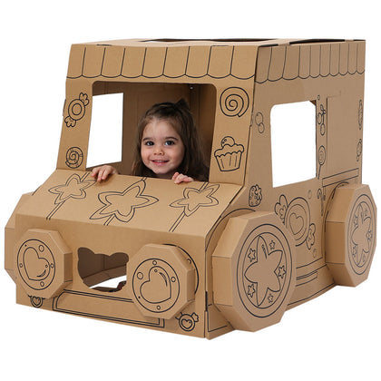 iBonny Kids Food Truck Cardboard Playhouse Indoor Playhose Cardboard Coloring House Toy Gift for Toddlers and Kids