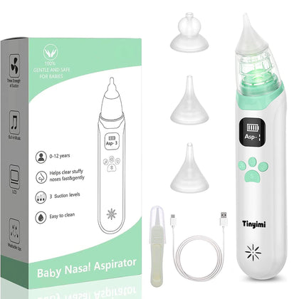 Baby Nasal Aspirator - Safe, Quick, and Hygienic Nose Cleaner with Pause, Music, and Light Soothing Functions - 3 Silicone Tips, Adjustable Suction Level