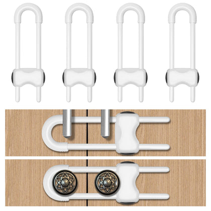 LLOOC Cabinet Locks for Babies,4 Pack U-Shaped Child Proof Cabinet Locks,Baby Proofing Cabinets,Child Locks for Cabinets,Child Proof Cabinet Latches with Adjustable(White)