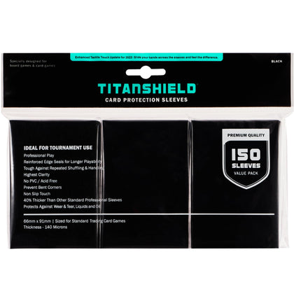 TitanShield (150 Sleeves, Black Compatible with Standard Sized Board Games, MTG Magic The Gathering, Pokemon, Lorcana and Trading Cards 2.5