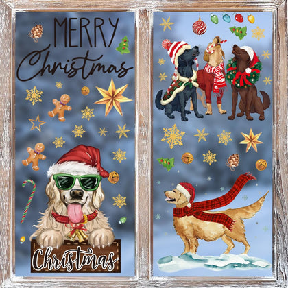 Horaldaily 128 PCS Christmas Window Cling Sticker, Xmas Ball Dog for Home Party Supplies Shop Window Glass Display Decoration