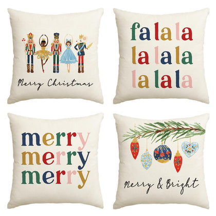 AVOIN colorlife Merry Christmas Nutcracker Throw Pillow Covers, 18 x 18 Inch Winter Holiday Party Cushion Case Decoration for Sofa Couch Set of 4