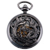 ManChDa Antique Mechanical Pocket Watches for Men Lucky Dragon Phoenix Pocket Watch with Chain Black Skeleton Dial Roman Numberals Gifts for Fathers Day