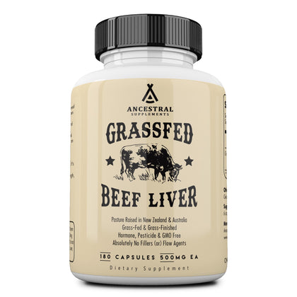 Ancestral Supplements Grass Fed Beef Liver Capsules, Supports Energy Production, Cleansing, Digestion, Immunity and Full Body Wellness, Non GMO, Freeze Dried Liver Support Supplement, 180 Capsules