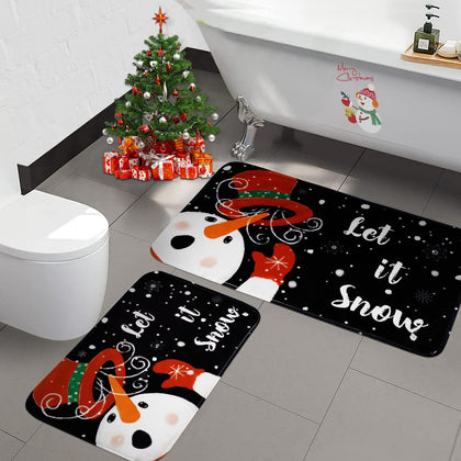 ASPMIZ 2 Pcs Christmas Bathroom Rugs Non Slip, Winter Xmas Snowman Bath Rugs Set of 2 Washable, Absorbent Snowflake Bath Mat for Bathroom Home Christmas Bathroom Decorations, 32'' x 20'' + 24'' x 16''