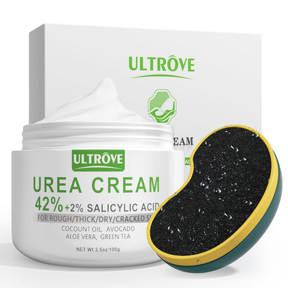 Ultrove Urea Cream 42% - 2% Salicylic Acid Foot Moisturizer - Callus & Dead Skin Remover, Repairing Foot File, 3.5 oz