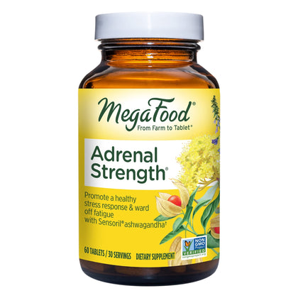 MegaFood Adrenal Strength - Sensoril Ashwagandha, Vitamin C, Fermented Magnesium Glycinate, Rhodiola Rosea, Reishi Mushroom & Food Blend - Supports a Normal Stress Response - 60 Tabs (30 Servings)