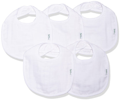 Green Sprouts Muslin Bibs Made from Organic Cotton| 4 Absorbent Layers Protect from sniffles, Drips, & drools | 100% Organic Cotton Muslin, Adjustable snap Closure, Machine Washable,5 Count