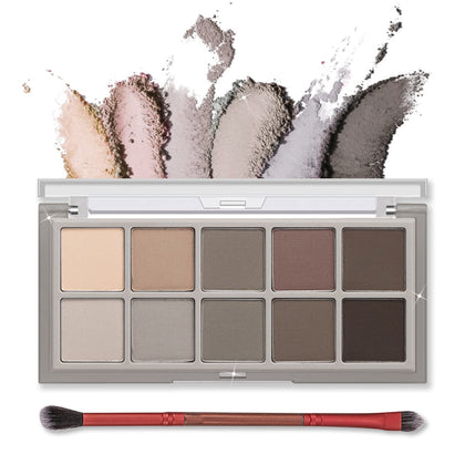 Erinde 10 Colors Eyeshadow Palette - Matte Nude Naked Eye Shadow Makeup, Ultra-Blendable, Pigmented, Long Lasting, Neutral Taupe Gray Eye Make Up Pallet with Brush, Suitable for Older Women, Cement