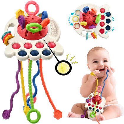 AiTuiTui Sensory Montessori Baby Toys 6 to 12 Months, Toddler Travel Toys for 1 2 Year Old Boy Girl Birthday Gifts, Soft Pull String Fidget Educational Learning Bath Toys for 9 10 18 Months Infant