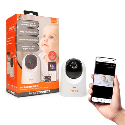 MobiCam PRO Intelligent Baby Monitor: Full HD, Pan & Tilt, Color Night Vision, Motion Tracking,10 lullabies, Temp & Humidity Readings. Supports Cloud & SD Storage, Smart App Compatible