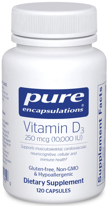 Pure Encapsulations Vitamin D3 250 mcg (10,000 IU) - Supplement to Support Bone, Joint, Breast, Heart, Colon & Immune Health - with Premium Vitamin D - 120 Capsules