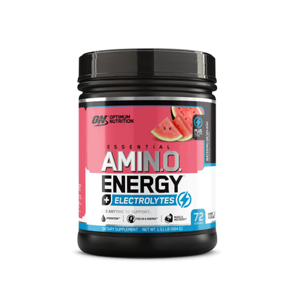 Optimum Nutrition Essential AMIN.O Energy & Electrolytes - Supports Energy, Focus & Post-Workout Muscle Recovery - Pre-Workout Electrolyte Powder Drink - Watermelon Splash, 1.51 lb (72 Servings)