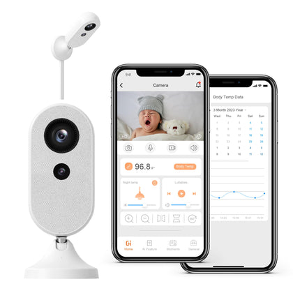 Cheego Smart Baby Monitor & Wall Mount HD Video Camera and Audio, 2-Way Talk, Nightlight and Night Vision, Room Humidity & Temp, Wake up & Crying Detection Compatible with Alexa