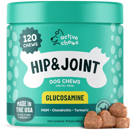 Glucosamine for Dogs Soft Chews 120 ct - Hip and Joint Supplement for Dogs with Chondroitin, Turmeric & MSM - Dog Joint Supplement + Vitamin E for Small, Large Breed & Senior Dogs Mobility Support