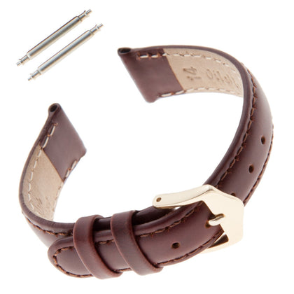 Gilden 10-14mm Water-Resistant Oilskin Leather Ladies Watch Strap MSW63-0210 (10mm, Standard, Auburn Brown, Gold-Tone Buckle)
