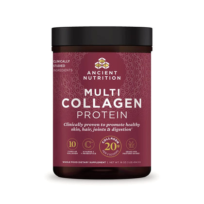 Ancient Nutrition Collagen Powder Protein with Probiotics, Unflavored Multi Collagen Protein with Vitamin C, 45 Servings, Hydrolyzed Collagen Peptides Supports Skin and Nails, Gut Health, 16oz