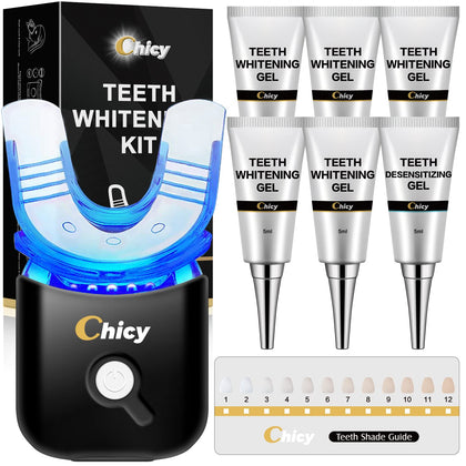 CHICY 2023 Upgraded Teeth Whitening Kit - Latest White Edition, Advanced Home Dental Whitening System with LED Light, Carbamide Peroxide Gel, Custom Trays - Safe, Effective, and Fast Results