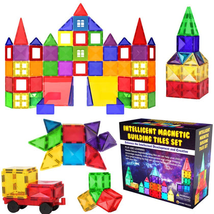 Desire Deluxe Magnetic Tiles Blocks Building Set for Kids - Learning Educational Toys for Boys Girls for Age 3-8 Year-Old - Birthday Present Gift (57PC)