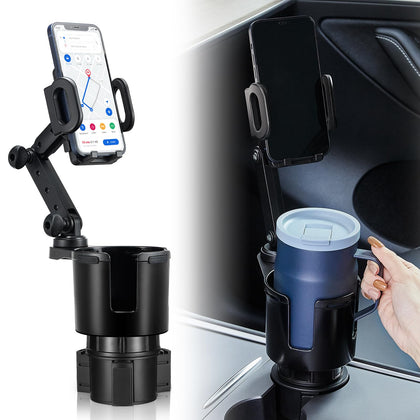 Car Cup Holder Expander Adjustable Base with Phone Mount THIS HILL 360° Rotation Cup Holder Cell Phone Holder for Car Compatible with iPhone All Smartphones