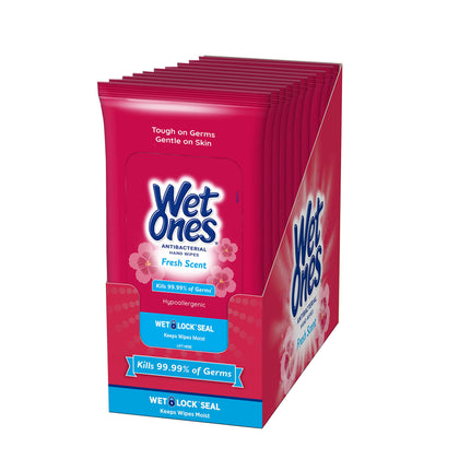 Wet Ones Antibacterial?Hand Wipes,?Fresh Scent Wipes | Travel Wipes Case, Antibacterial Wipes?| 20 ct. Travel Size Wipes (10 pack)