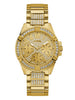 GUESS Gold-Tone Stainless Steel Crystal Watch with Day, Date + 24 Hour Military/Int'l Time. Color: Gold-Tone (Model: U1156L2)