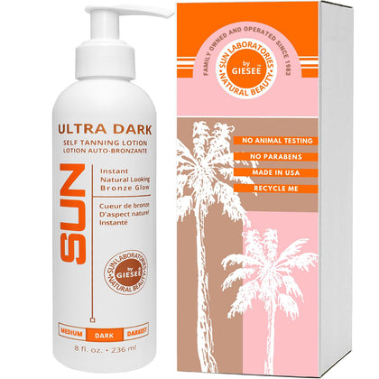Sun Laboratories By Giesee - Ultra Dark Self Tanner Lotion, Instant Tan, Natural Looking Tan for Face, Body and legs, Organic Sunless Tanning Lotion for Fair To Dark Skin Tones, Ensures a Natural Glow
