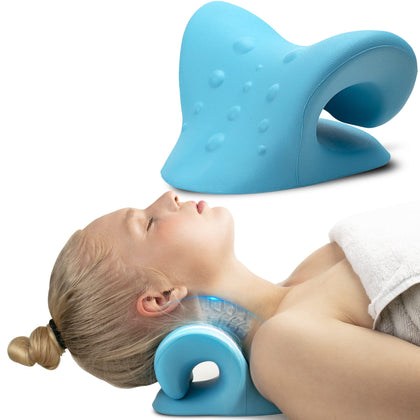 iBWYM FSA HSA Approved Neck Stretcher - Advanced Cervical Traction Device for Neck and Shoulder Pain Relief - Ergonomic Pillow for Neck Hump Correction, Cervical Support & Neck Relaxer (Light Blue)