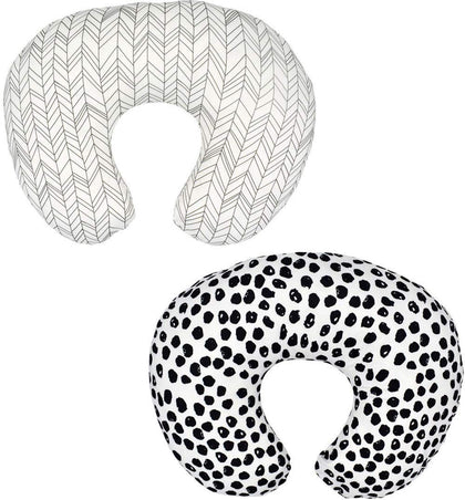 Little Jump 2 Pack Nursing Pillow Cover Slipcover for Breastfeeding Pillows, Soft and Comfortable Safely Fits On Standard Infant Nursing Pillows (Geometric & Speckles)