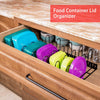 Expandable Food Container Lid Organizer,Large Capacity Adjustable 10 Dividers Detachable Lid Organizer Rack for Cabinets, Cupboards, Pantry Shelves, Drawers Keep Kitchen Tidy,Black(Patent Pending)