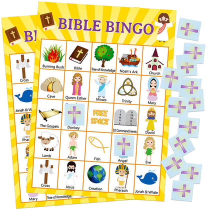 FANCY LAND Bible Bingo Game for Vacation Bible School 24 Players for Kids Christian Sunday Church