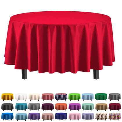 12-Pack Premium Plastic Tablecloth 84in. Round Table Cover - Red